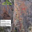 Croquis de la vía Cor i força - Reseña sobre fotografía a color de la vía Cor i Força, en el espolón de los Agujeros, barranco de la Maimona, Montanejos.